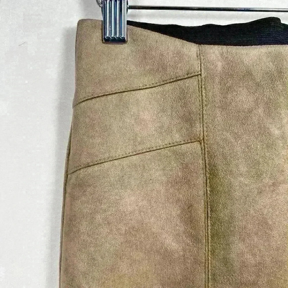 ZARA Faux Suede Ankle Zip Work Pants Leggings Tan Beige High Rise Women M - Picture 7 of 9